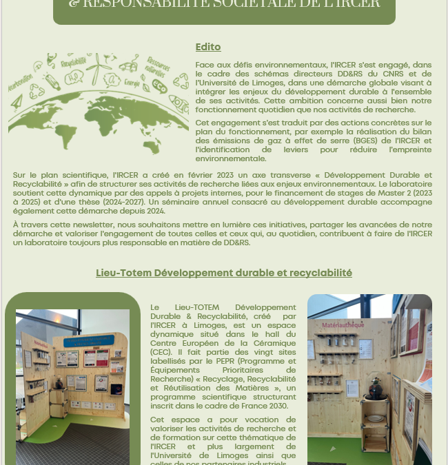 Premier numéro de la newsletter Développement Durable & Responsabilité Sociétale de l’IRCER